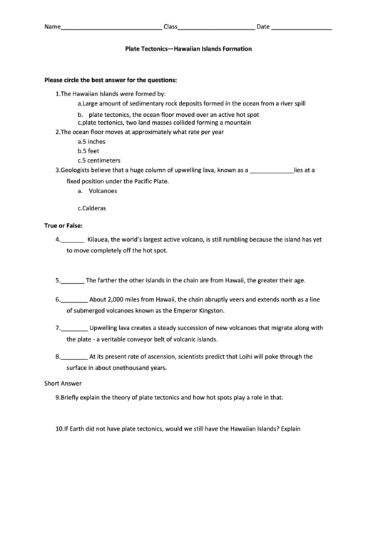 Sample Test-Hawaiian Island Quiz Printable pdf