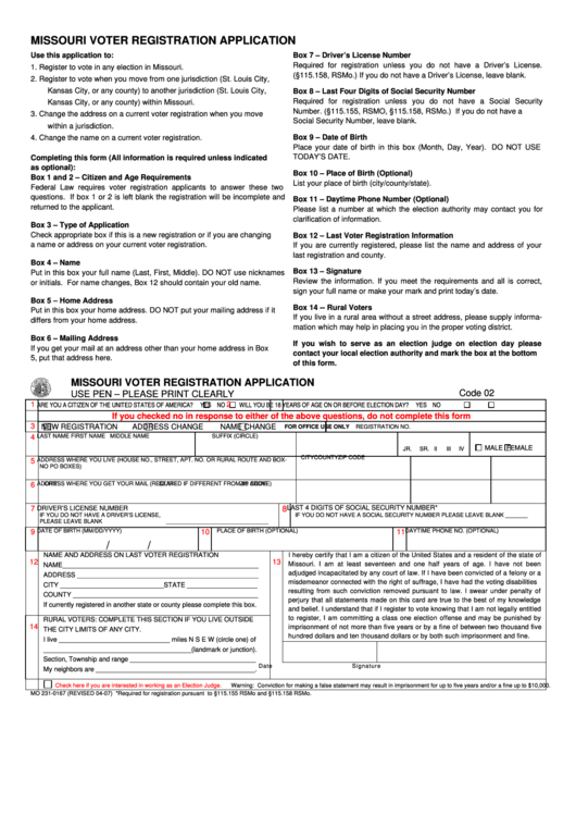 Missouri Voter Registration Application Printable pdf