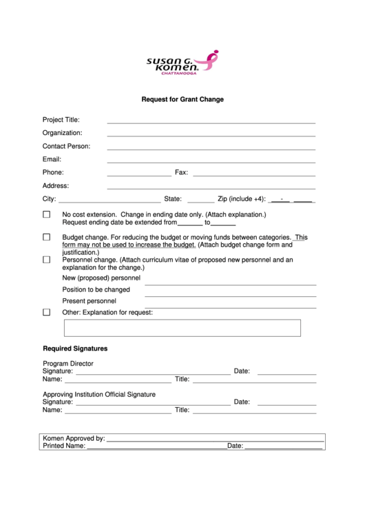 Request For Grant Change Printable pdf