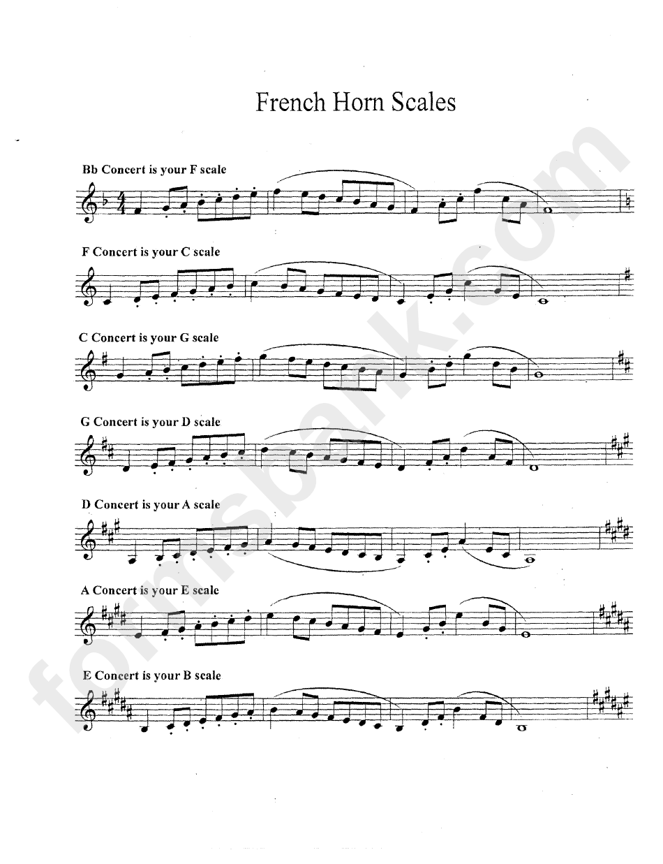 French Horn Scales Sheet printable pdf download