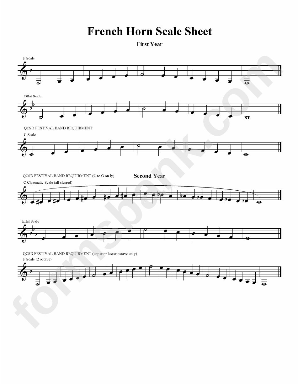 French Horn Scale Sheet