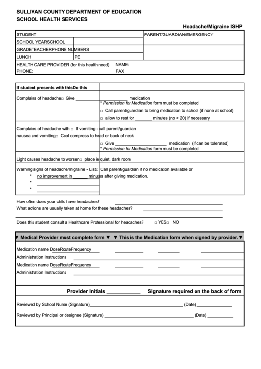 Headache Ishp - Sullivan County Department Of Education Printable pdf