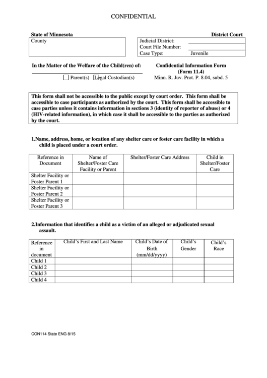 Con114 - Confidential Information Form Printable pdf