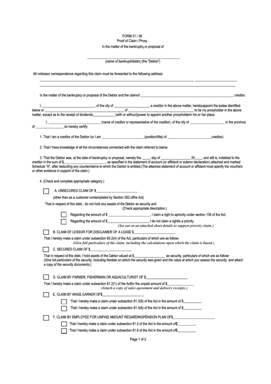 Form 31 Proof Of Claim Fillable - Printable Forms Free Online