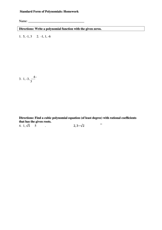 Standard Form Of Polynomials Printable pdf