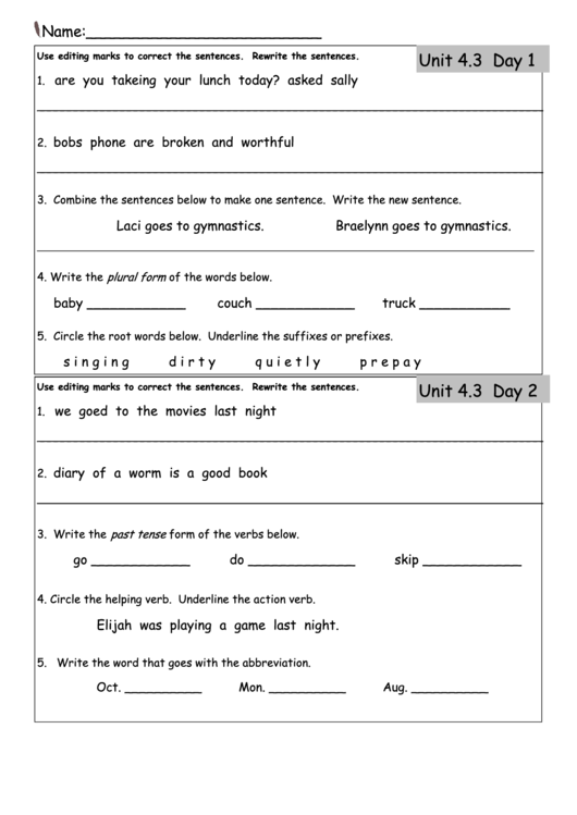 English Worksheets Printable pdf