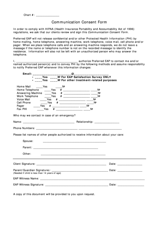 Communication Consent Form Printable pdf