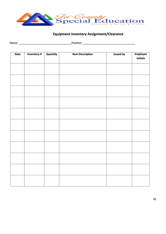 Equipment Inventory Assignment/clearance Printable pdf