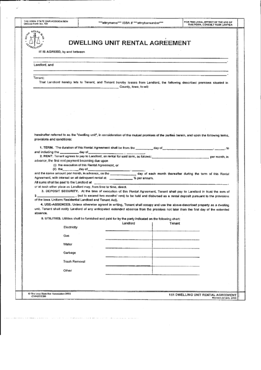 Dwelling Unit Rental Agreement Form - The Iowa State Bar Association
