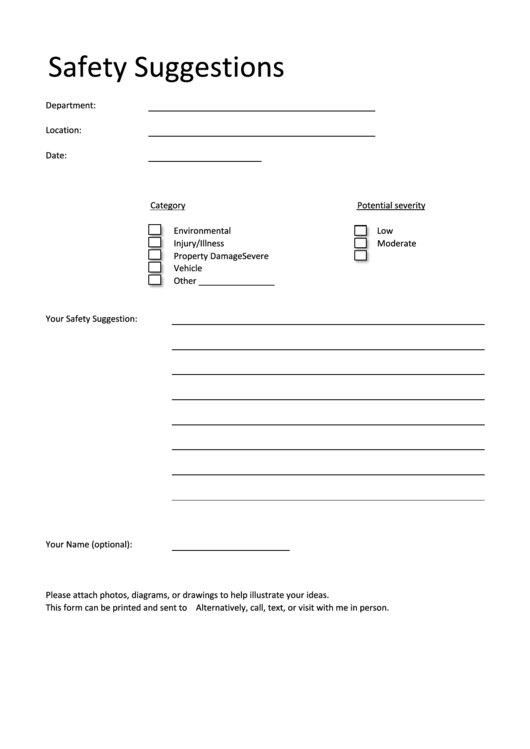 Safety Suggestions Form Printable pdf