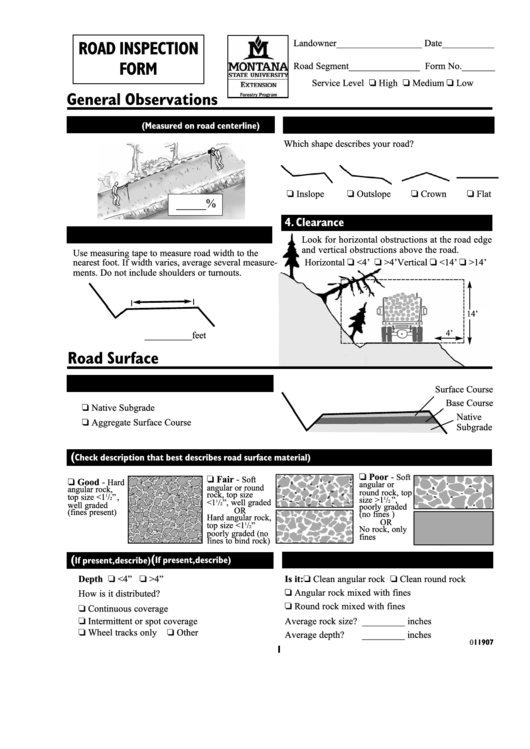 Road Inspection Form - Msu Extension Printable pdf