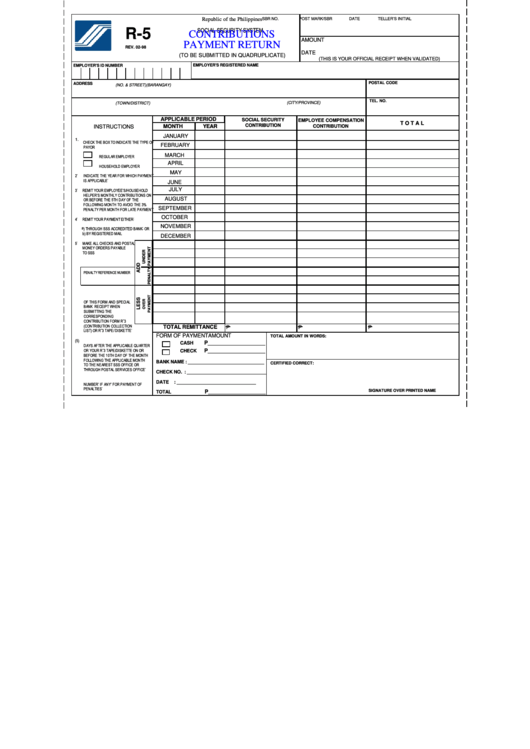 Fillable R-5 - Contributions Payment Return Printable pdf