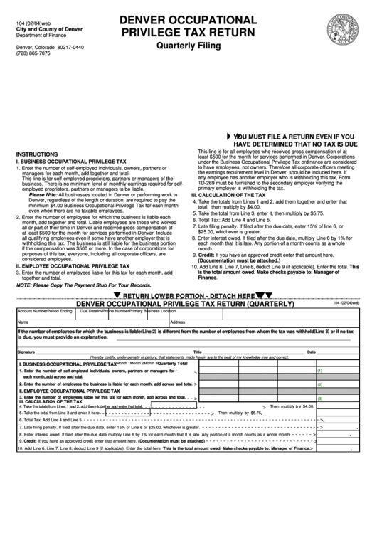 Denver Occupational Privilege Tax Return Printable pdf