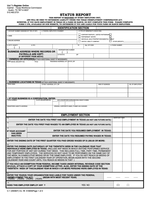 Fillable Form C-1bk - Status Report Form - 2007 Printable pdf
