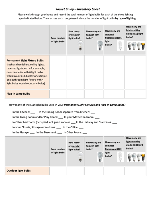 Socket Study - Inventory Sheet Printable pdf