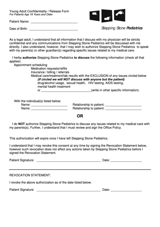 Young Adult Confidentiality / Release Form Printable pdf