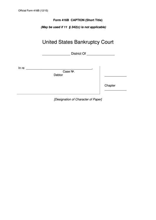 Form 416b - Caption (Short Title) - United States Bankruptcy Court Printable pdf