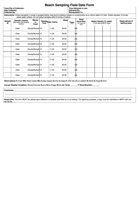 Beach Sampling Field Data Form printable pdf download