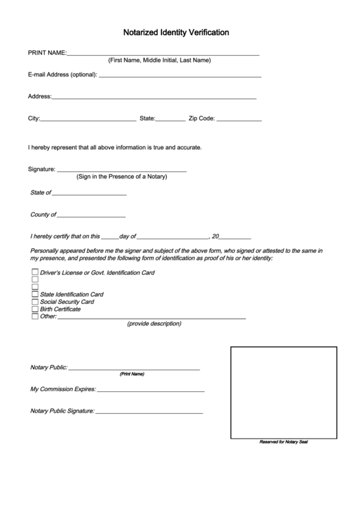 Fillable Notarized Identity Verification Form Printable Pdf Download
