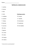Spelling List - Irregular Plurals