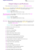 Simple Subjects And Predicates English Worksheet