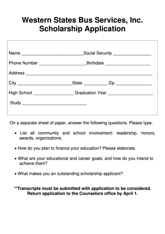 Western States Scholarship Application Template Printable pdf