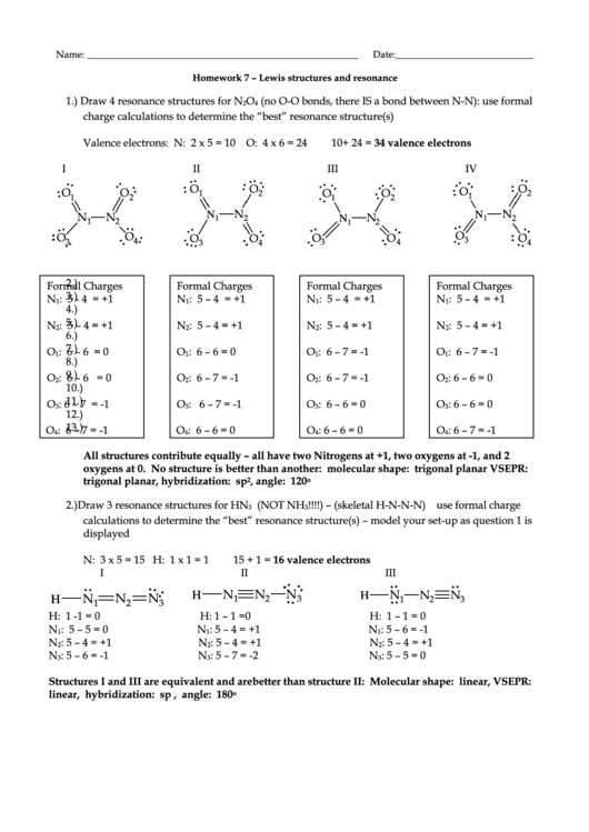 Lewis Structures And Resonance Worksheet Printable pdf