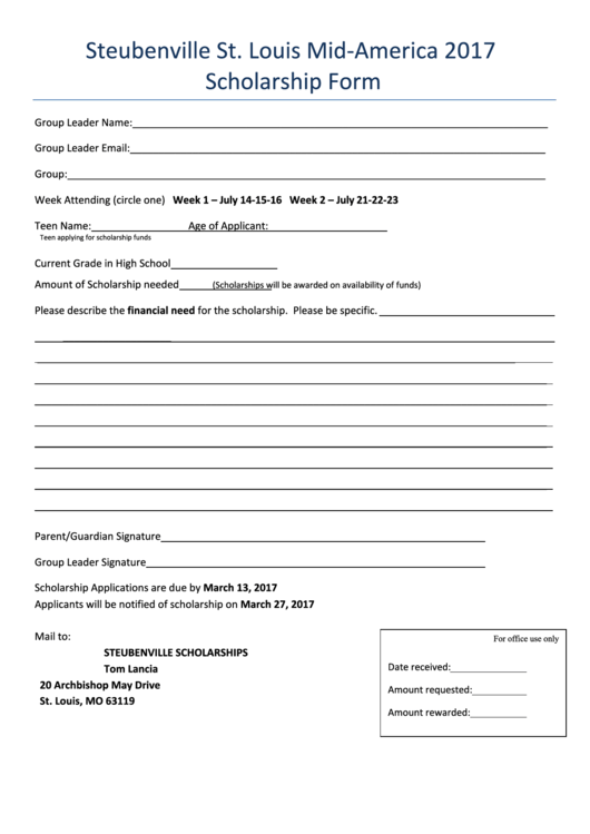 Scholarship Form Printable pdf