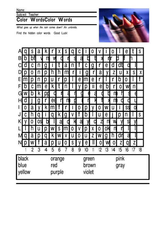 Color Words - Word Search Puzzle Template Printable pdf