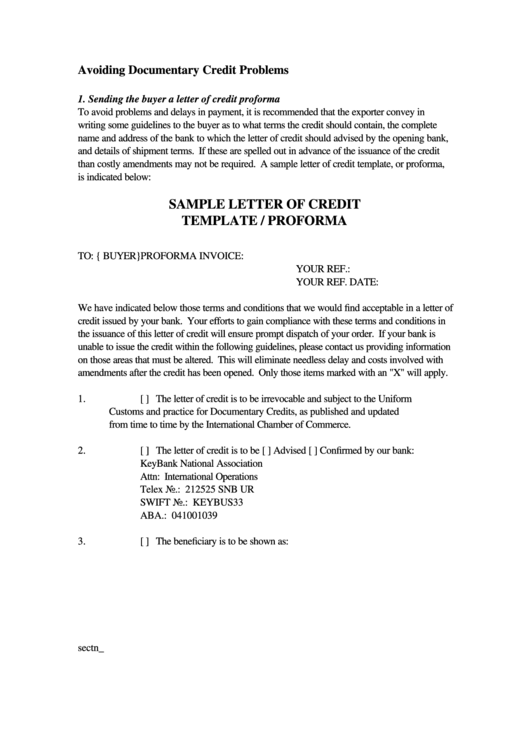 Sample Letter Of Credit Template/proforma Printable pdf