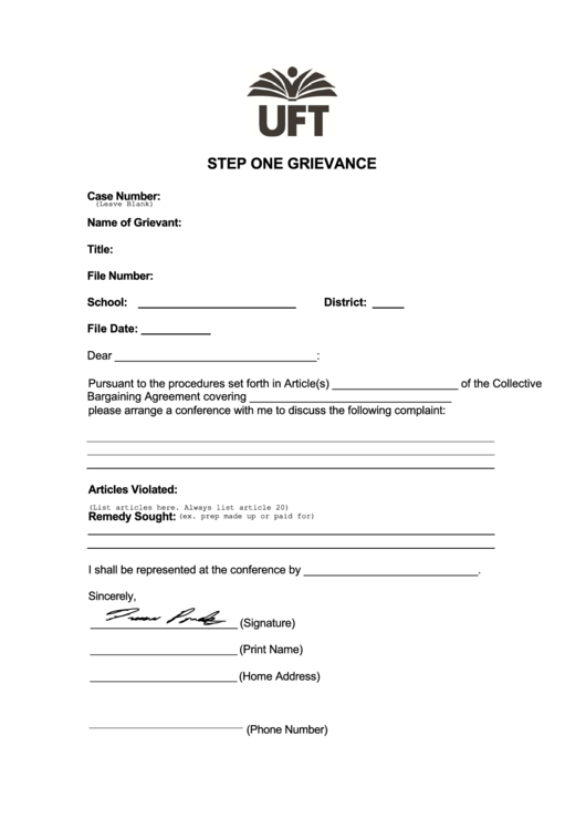 Fillable Step One Grievance Form Printable pdf