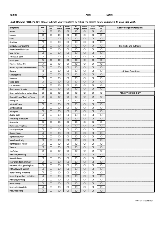 Lyme Disease Follow-Up Checklist Template Printable pdf