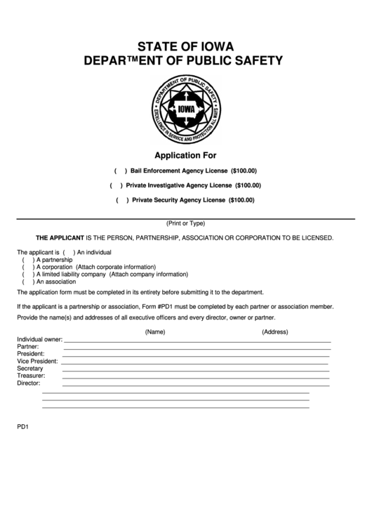 Application For Bail Enforcement Agency License/private Investigative Agency License/private Security Agency License Printable pdf