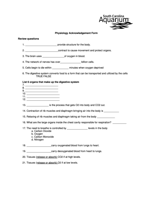 Physiology Acknowledgement Form Printable pdf