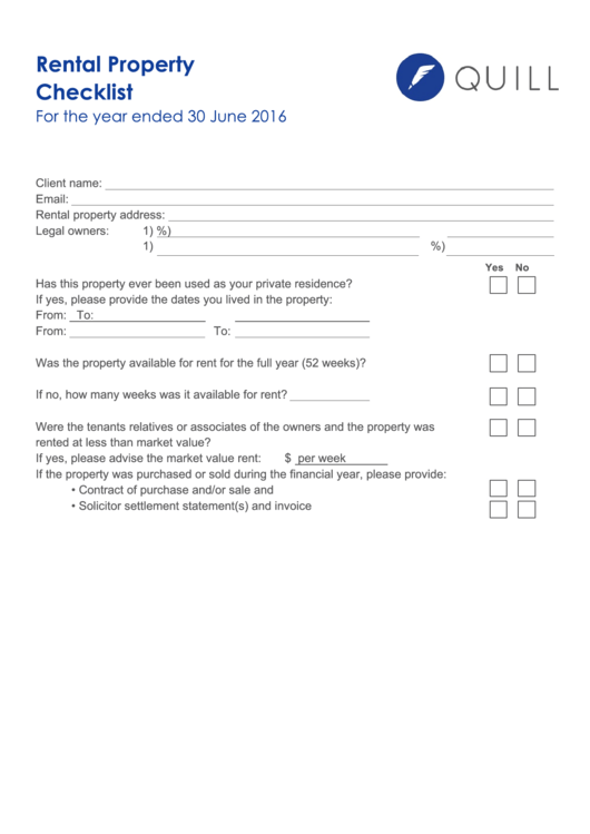 Rental Property Checklist Template Printable pdf