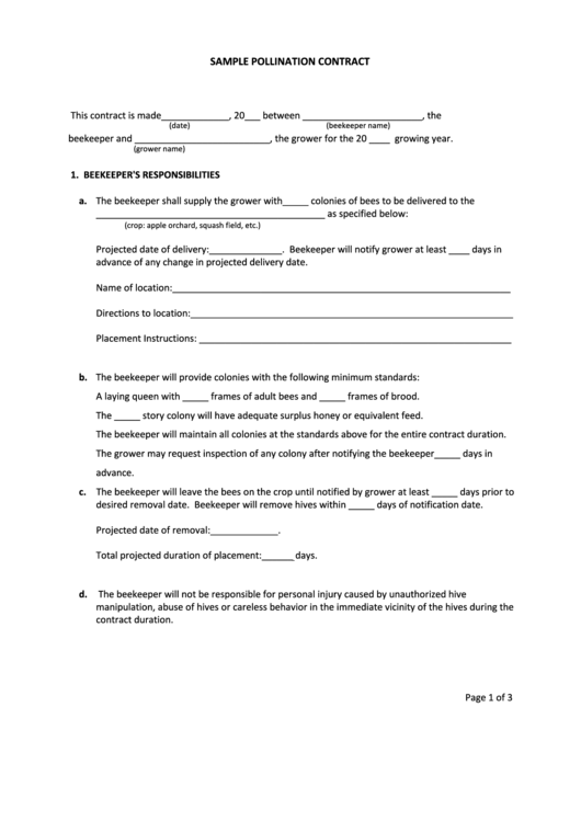 Sample Pollination Contract Template Printable pdf