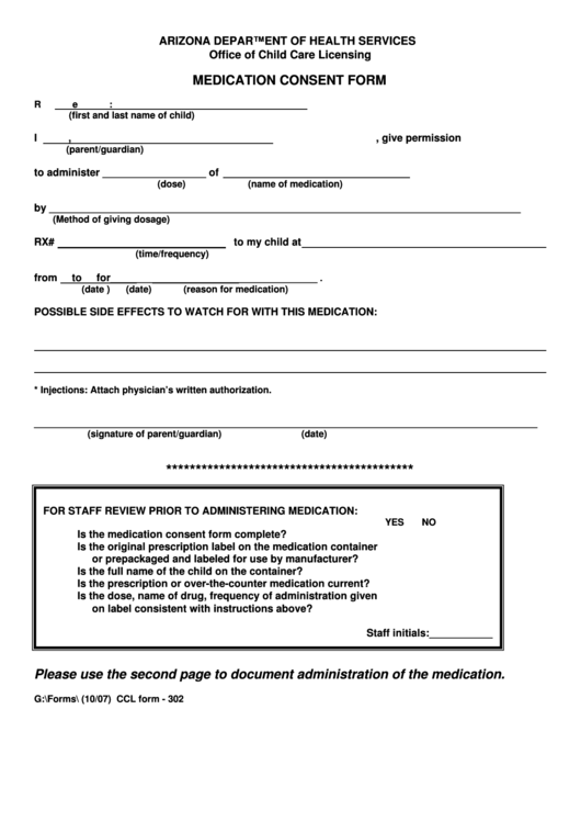 Fillable Medication Consent Form Printable Pdf Download 6448