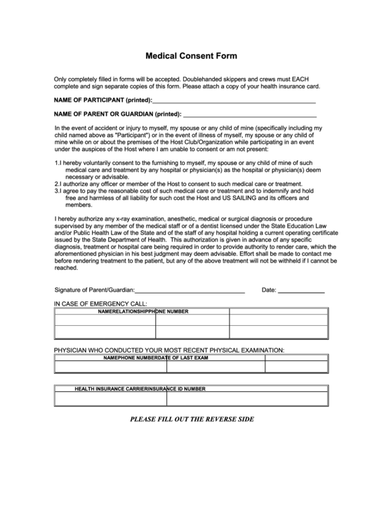 Medical Consent Form printable pdf download