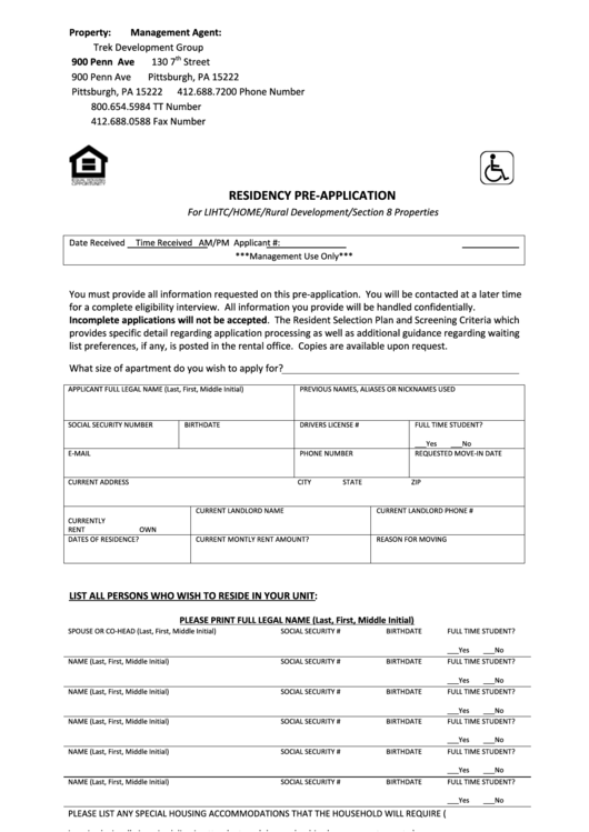 Residency Pre-Application Printable pdf