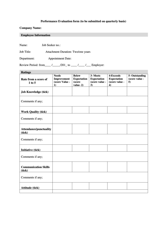 Performance Evaluation Form Printable pdf