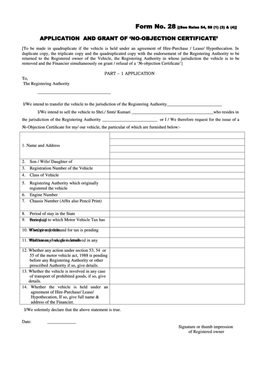 Application And Grant Of No-objection Certificate Letter Template