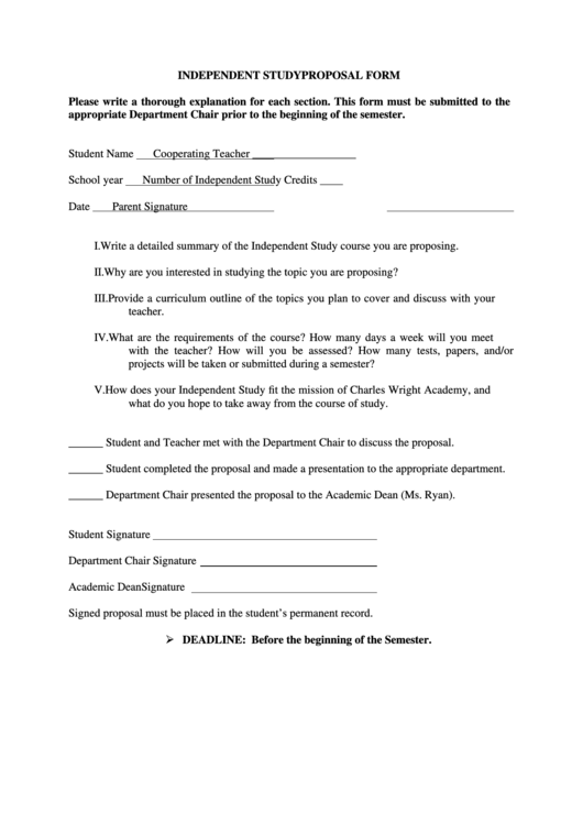 Independent Study Form Printable pdf