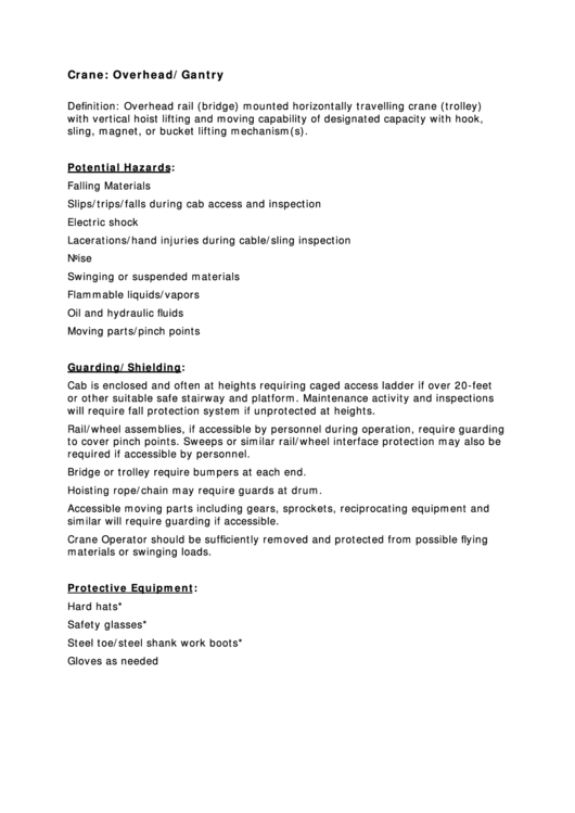 Overhead/gantry Crane Inspection Checklist Template ...