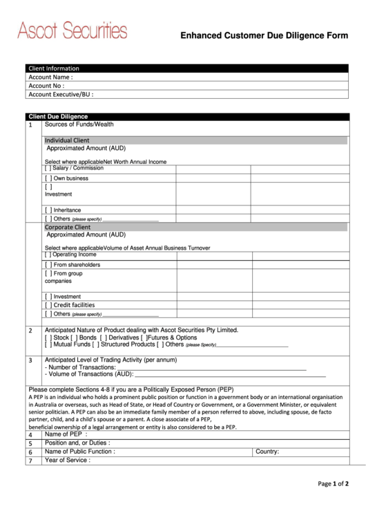 Enhanced Customer Due Diligence Form Printable pdf