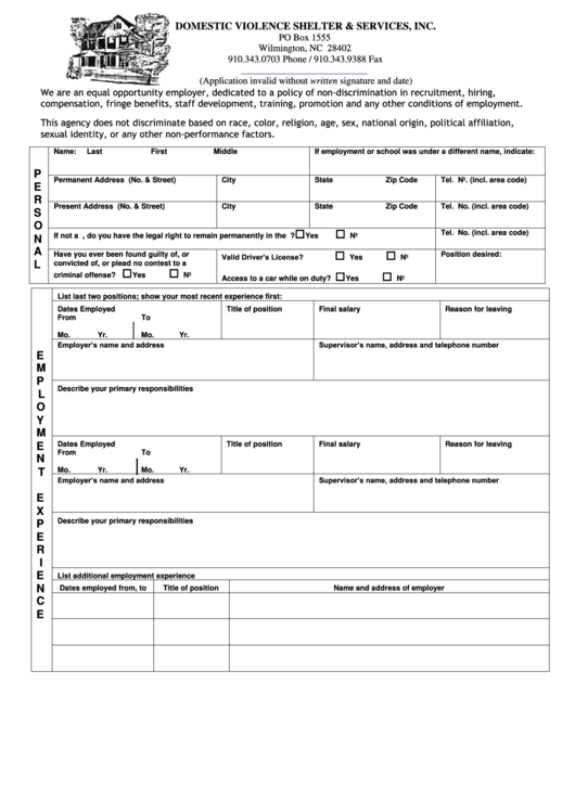 Sample Employment Application Form Printable pdf