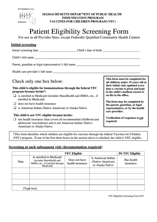 Patient Eligibility Screening Form