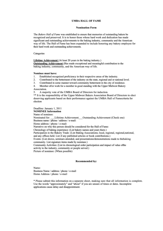 Nomination Form Printable pdf