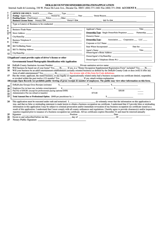 Dekalb County Business Registration Application Printable pdf