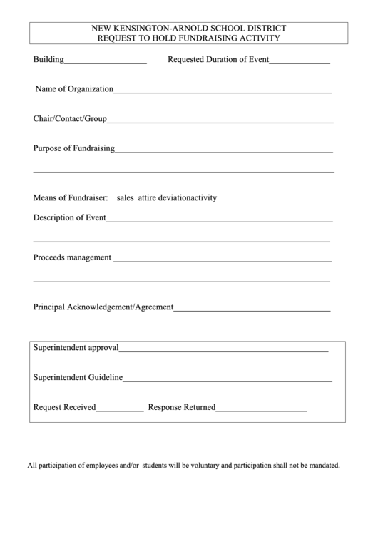 Request To Hold Fundraising Activity Printable pdf