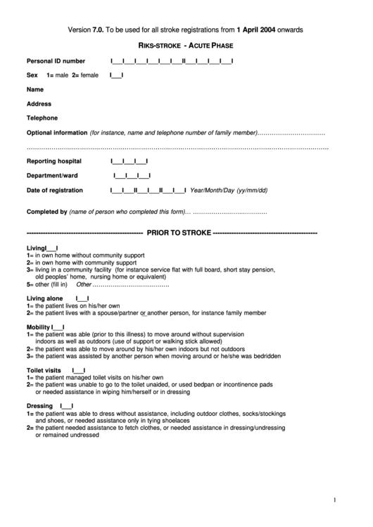 Acute Form 2004 - Riks-Stroke Printable pdf